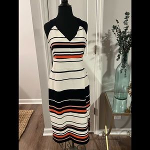 Adriana Papell womens striped summer dress white navy and orange size XL